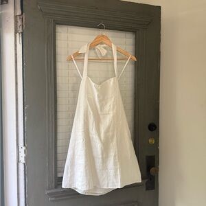 DISSH White Halter Tie-Back Linen Dress